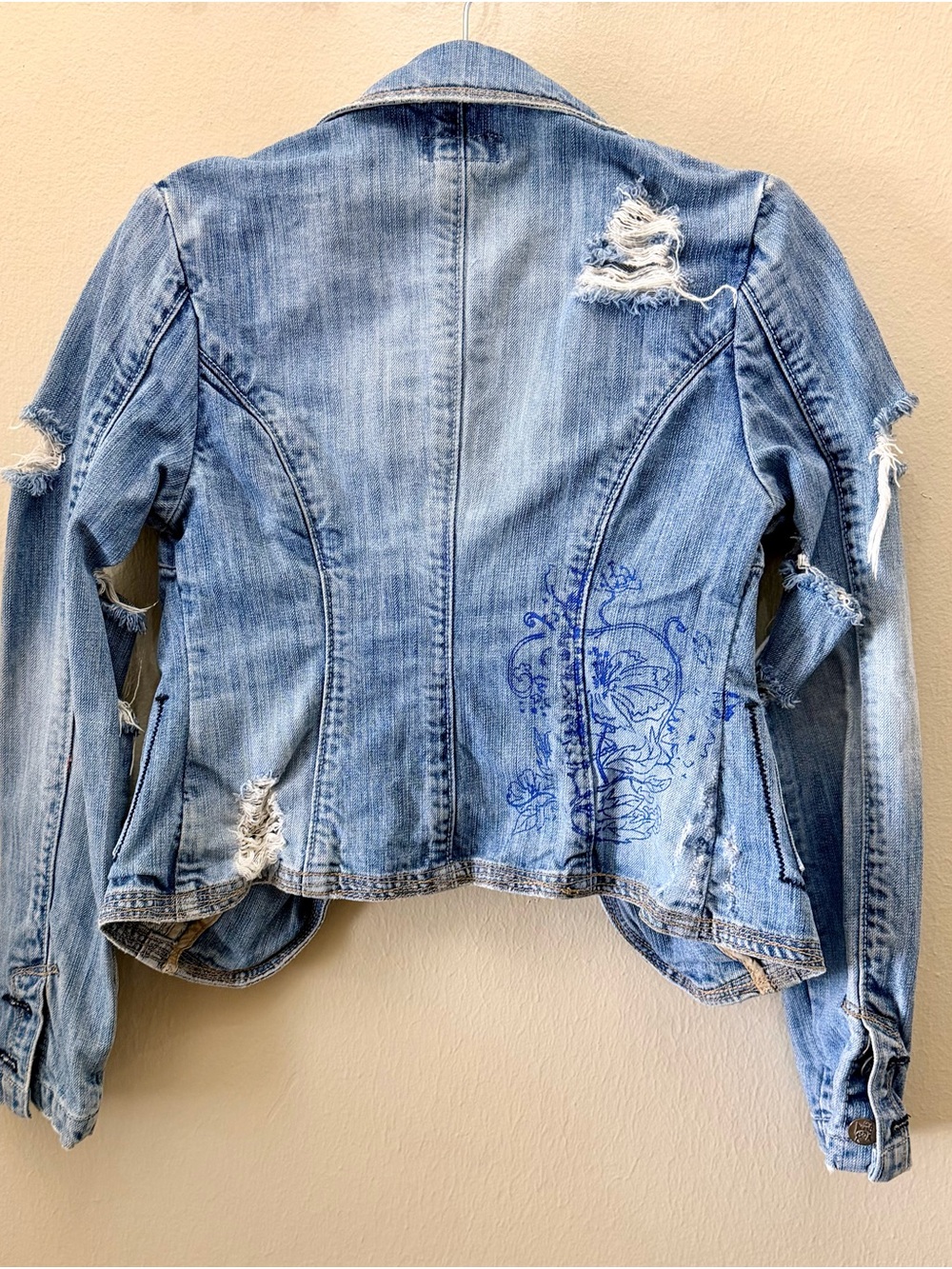 Women’s Distressed Light Blue Denim Jacket with Blue Print 2005 collection